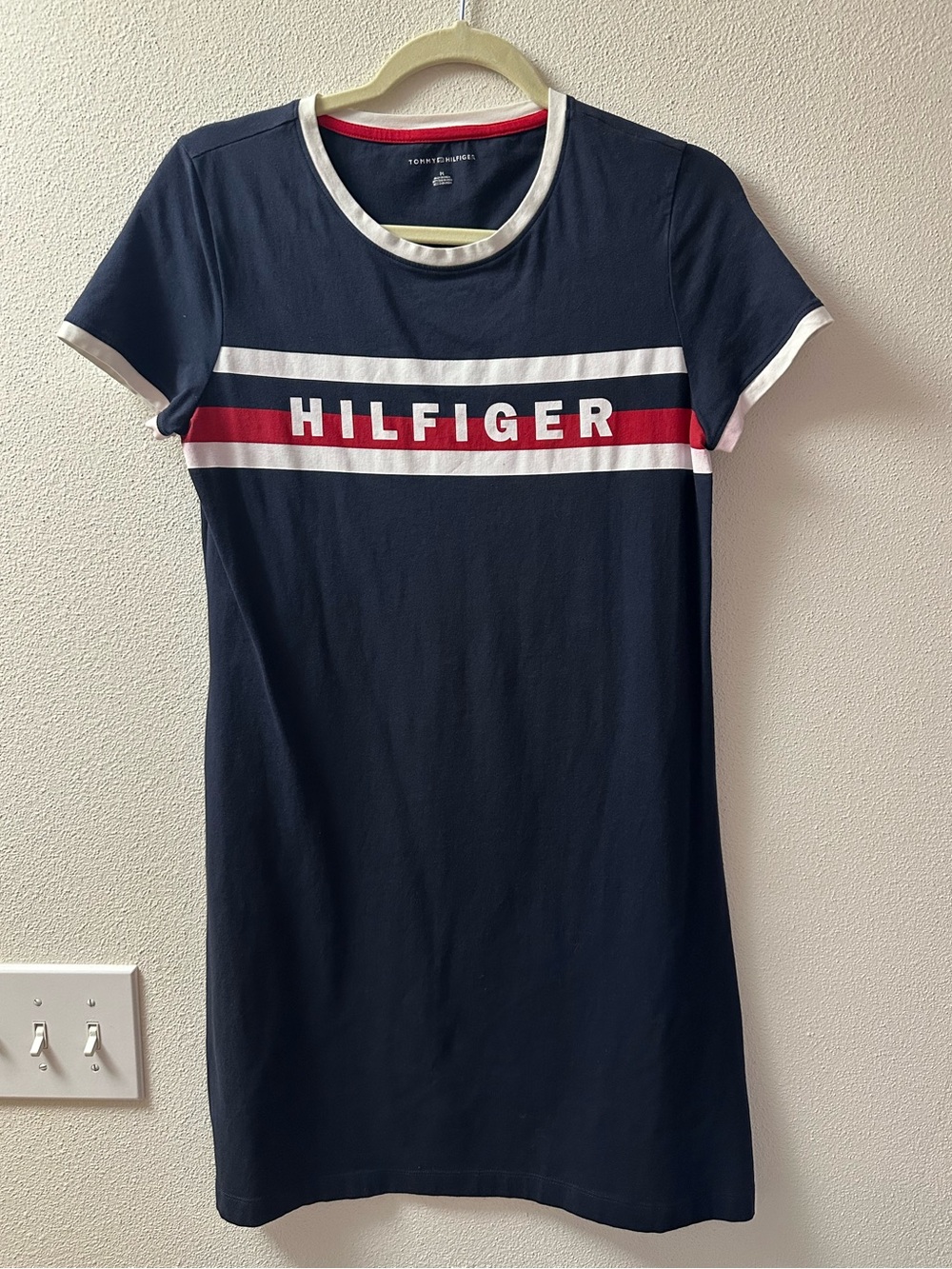 Tommy Hilfiger Navy Tee with Red and White Neck Trim